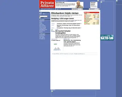 Privata Affärer startsida 2001