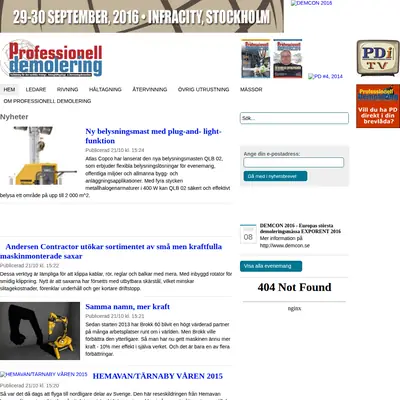 Tidningen Proffessionell Demolering startsida 2015