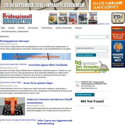 Tidningen Proffessionell Demolering startsida 2016