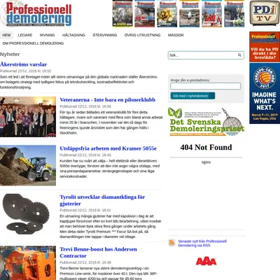 Tidningen Proffessionell Demolering startsida 2017