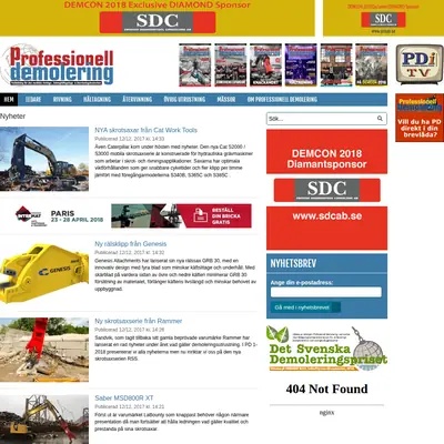 Tidningen Proffessionell Demolering startsida 2018