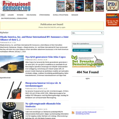 Tidningen Proffessionell Demolering startsida 2019