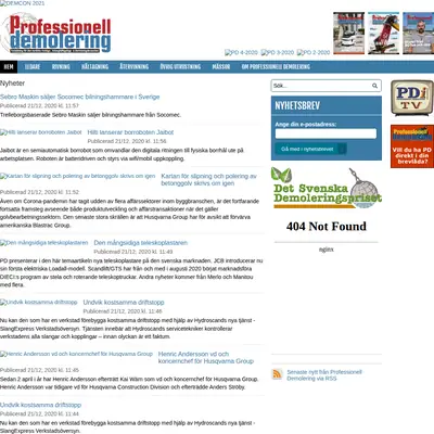 Tidningen Proffessionell Demolering startsida 2021