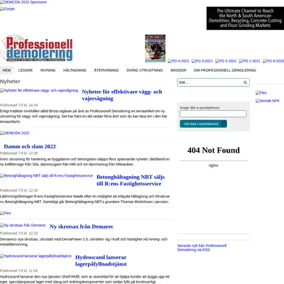 Tidningen Proffessionell Demolering startsida 2022