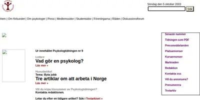 Psykologtidningen startsida 2003