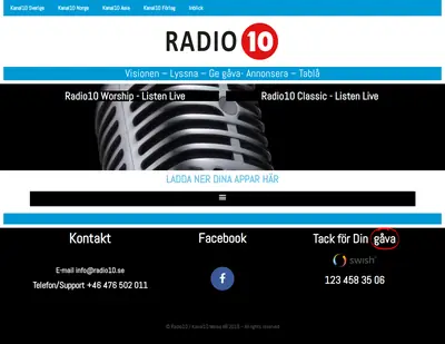 Radio 10 startsida 2021