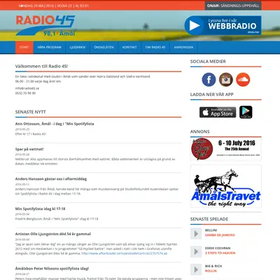 Radio 45, 98,1 startsida 2016