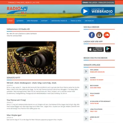 Radio 45, 98,1 startsida 2018