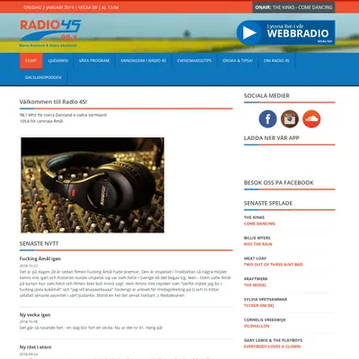 Radio 45, 98,1 startsida 2019