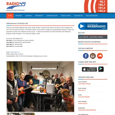 Radio 45, 98,1 startsida 2021
