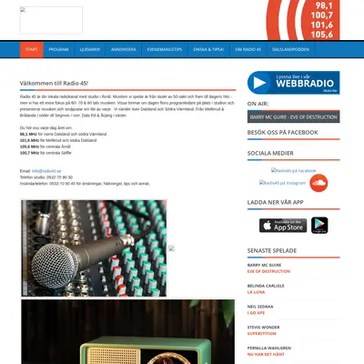 Radio 45, 98,1 startsida 2022