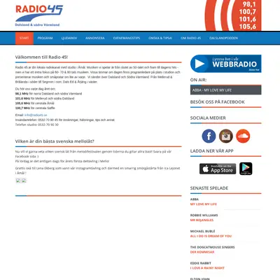 Radio 45, 98,1 startsida 2023