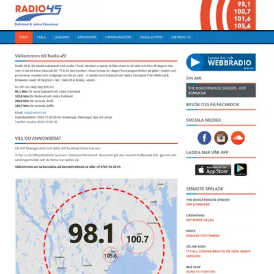 Radio 45, 98,1 startsida 2024