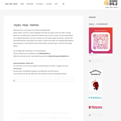 Radio 94,3 startsida 2022