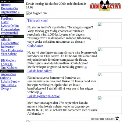 Radio Active Sjöbo 107,8 startsida 2000