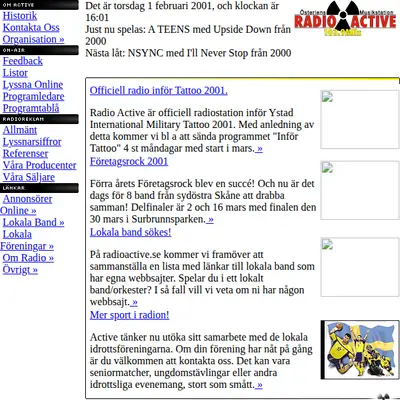 Radio Active Sjöbo 107,8 startsida 2001