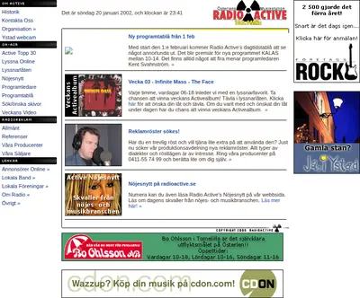 Radio Active Sjöbo 107,8 startsida 2002