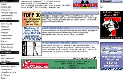 Radio Active Sjöbo 107,8 startsida 2003