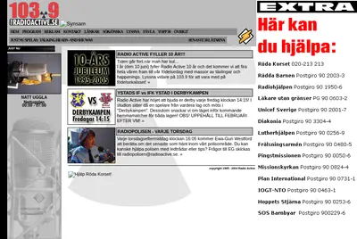 Radio Active Sjöbo 107,8 startsida 2005