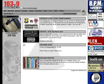 Radio Active Sjöbo 107,8 startsida 2008