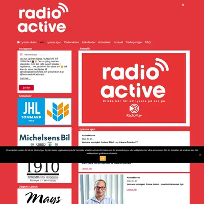 Radio Active Sjöbo 107,8 startsida 2022