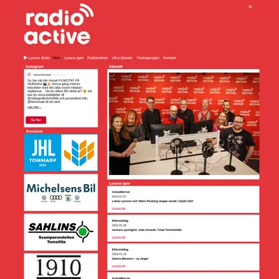 Radio Active Sjöbo 107,8 startsida 2023