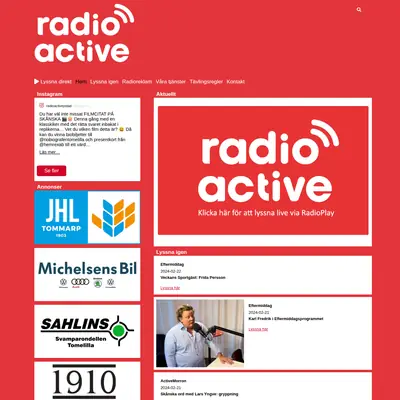 Radio Active Sjöbo 107,8 startsida 2024