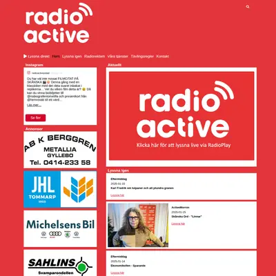 Radio Active Sjöbo 107,8 startsida 2025