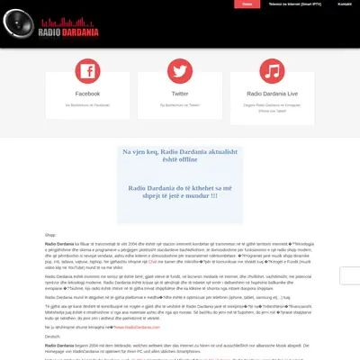 Radio Dardania startsida 2022