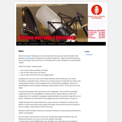 Radio Full Gospel i Göteborg startsida 2016