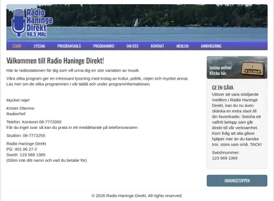 Radio Haninge Studio A startsida 2026