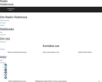 Radio Hedemora startsida 2021
