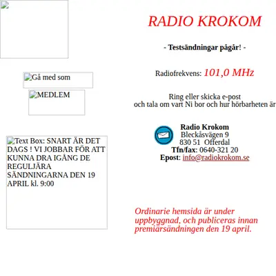 Radio Krokom startsida 2004