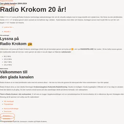 Radio Krokom startsida 2025