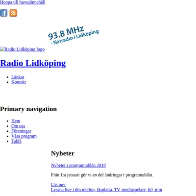 Radio A Lidköping startsida 2018
