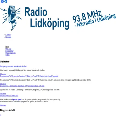 Radio A Lidköping startsida 2021