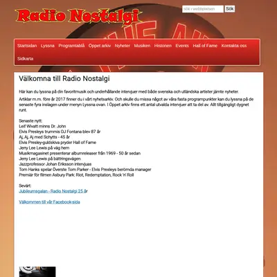 Radio Nostalgi startsida 2019