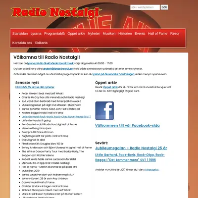 Radio Nostalgi startsida 2020