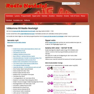 Radio Nostalgi startsida 2021