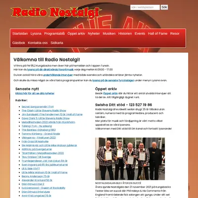 Radio Nostalgi startsida 2022