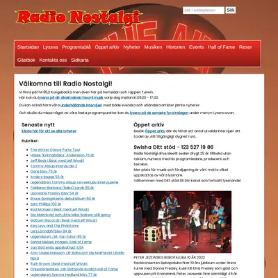 Radio Nostalgi startsida 2023