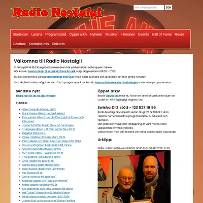 Radio Nostalgi startsida 2024