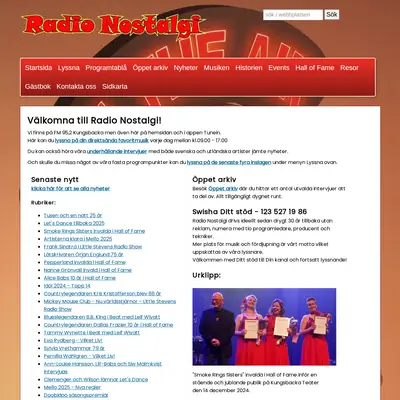 Radio Nostalgi startsida 2025