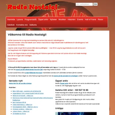 Radio Nostalgi startsida 2026
