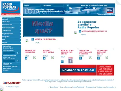 Radio Popular startsida 2005