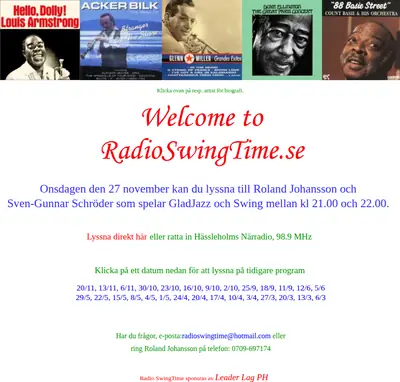 Radio Swingtime startsida 2013