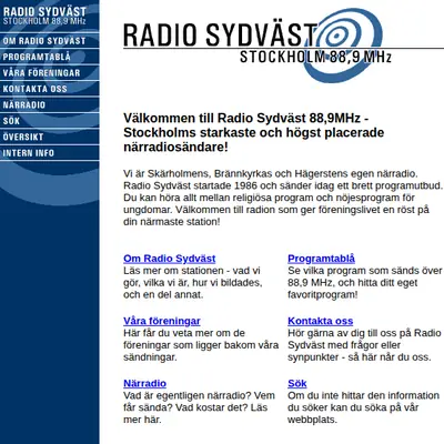 Radio Sydväst startsida 2003