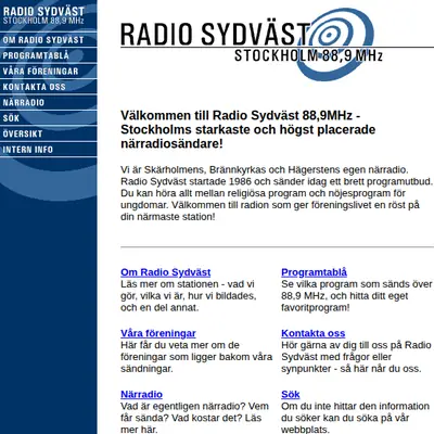 Radio Sydväst startsida 2007
