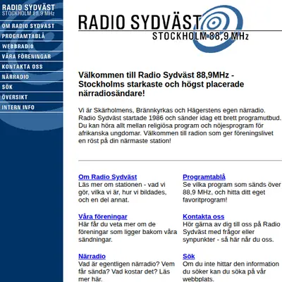 Radio Sydväst startsida 2011