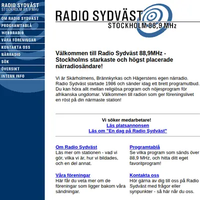 Radio Sydväst startsida 2012